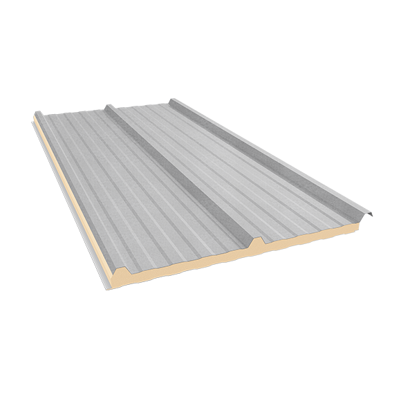 Telha Trapezoidal Confort Térmica SEM FORRO Cor de Galvalume Natural – núcleo em PIR 20 mm